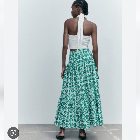 Zara green long printed maxi skirt - Picture 4 of 6